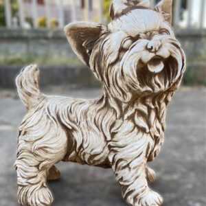 Statua cane yorksire, scultura animale in cemento e pietra per giardino