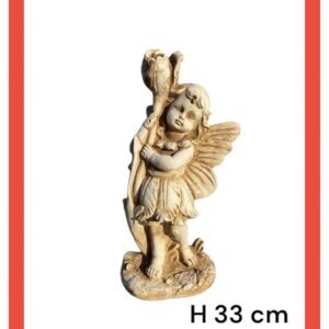 Statua fata fatina con rosa in cemento